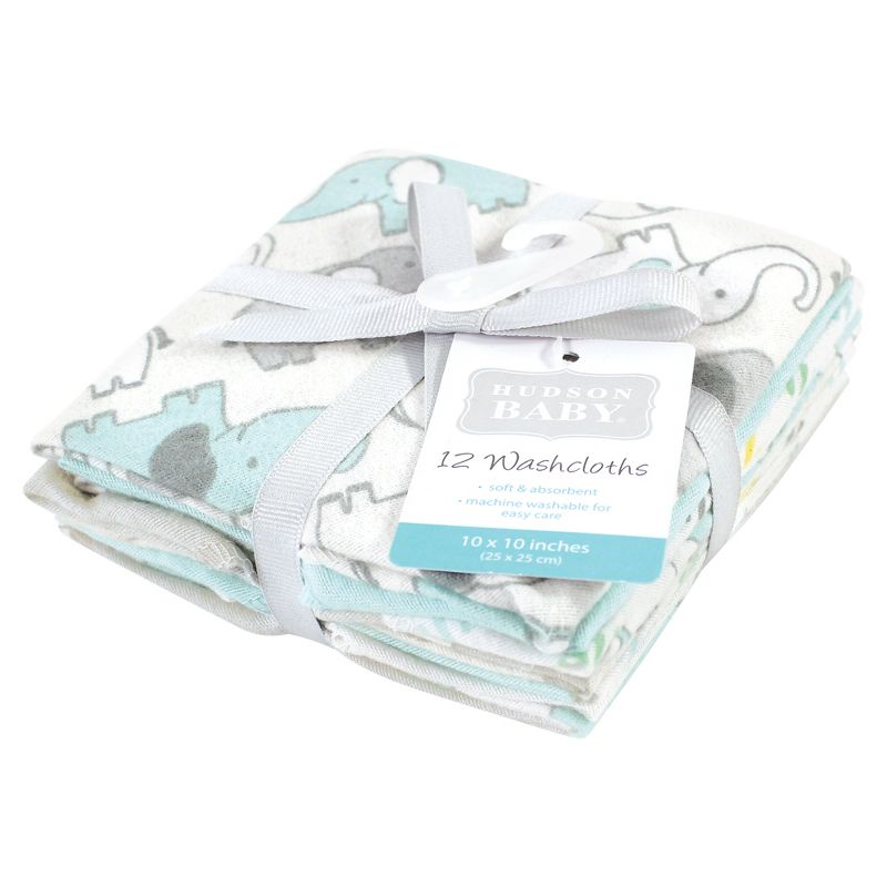 Hudson Baby Flannel Washcloths, Neutral New Elephant 12Pk, One Size, 2 of 9