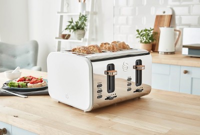Cotton White Stainless Steel 4-Slice Toaster with Crumb Tray