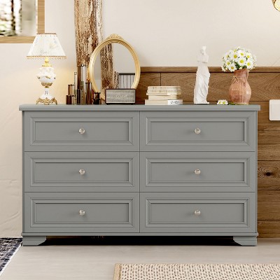 6-Drawer Elegant Design Wooden Dresser, Retro Style Storage Cabinet with Metal Handles for Bedroom - ModernLuxe