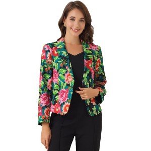 INSPIRE CHIC Women's Open Front Office Long Sleeve Lightweight Printed Floral Crop Suit Blazer - 1 of 4