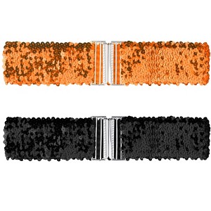 Allegra K Women's Halloween Stretchy Waist Belts Interlock Buckles Sequins Decor Wide Elastic Belts 2Pcs - 1 of 4