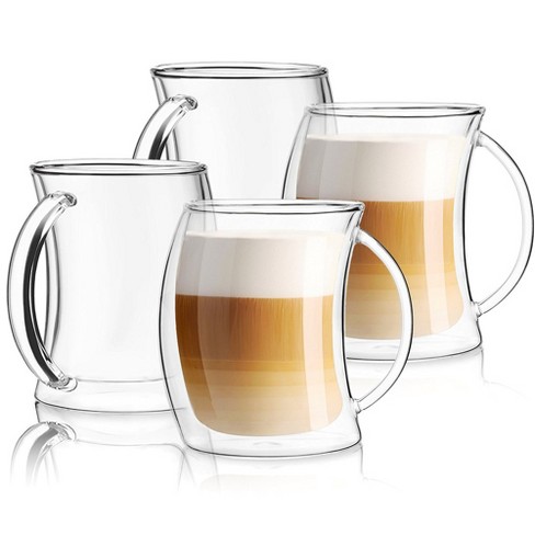 Joyjolt Caleo Collection Glass Coffee Cups - Set Of 4 Double Wall Insulated  Mug Glass - 13.5-ounces : Target