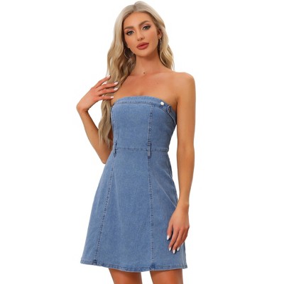 INSPIRE CHIC Women's Strapless Sleeveless Denim Mini Dress