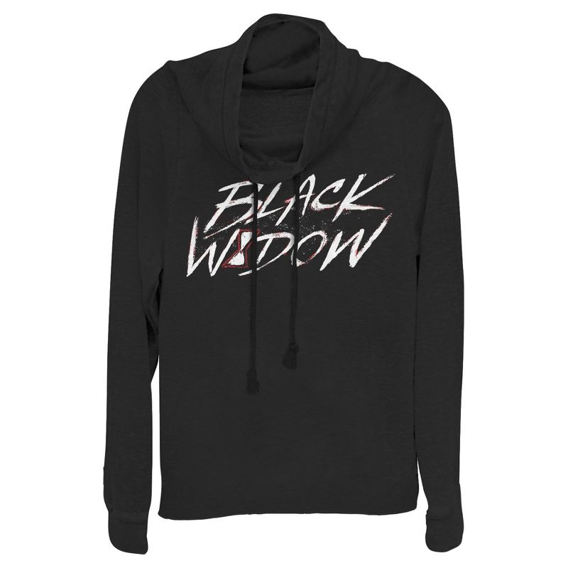 Juniors Womens Marvel Black Widow Chalk Logo Cowl Neck Sweatshirt, 1 of 4