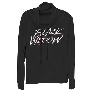 Juniors Womens Marvel Black Widow Chalk Logo Cowl Neck Sweatshirt