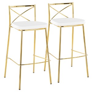 30" Contemporary Metal Barstool with Padded Faux Leather Seat for Kitchen or Home Bar (Set of 2) - 1 of 4