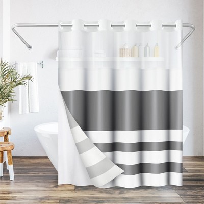 Americanflat 72x75 Hookless Shower Curtain - Abstract Grey White Shower Curtain with Sheer Panel, Snap-In Liner, and Grommets - 100% Polyester