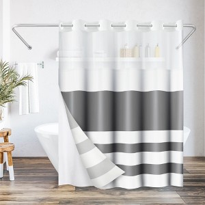 Americanflat 72x75 Hookless Shower Curtain - Abstract Grey White Shower Curtain with Sheer Panel, Snap-In Liner, and Grommets - 100% Polyester - 1 of 4