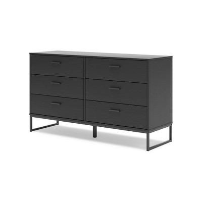 Matte Black 6-Drawer Modern Dresser with Pewter Accents
