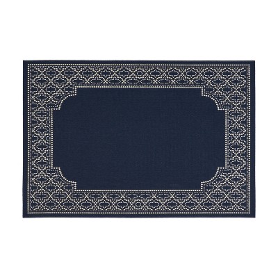 GDFStudio Noemi 5'3" x 7' Outdoor Border Area Rug, Navy/Ivory