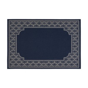 GDFStudio Noemi 5'3" x 7' Outdoor Border Area Rug, Navy/Ivory - 1 of 4