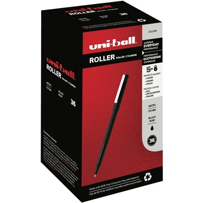 uni-ball Roller Ball Stick Pens, 0.5 mm Micro Tip, Black, pk of 36
