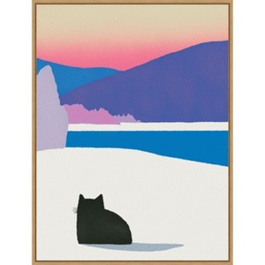 Amanti Art Black Cat Fur in White Snow by Little Dean Framed Canvas Wall Art - 1 of 4