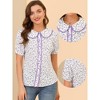 INSPIRE CHIC Women's Floral Peter Pan Collar Lace Trim Button Down Shirt - 2 of 4