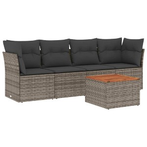 vidaXL Patio Sofa Set with Cushions Outdoor Furniture 5 Piece Poly Rattan - Gray - 1 of 4
