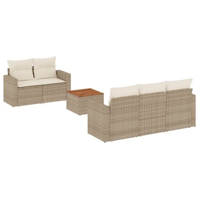 vidaXL Patio Sofa Set with Cushions Outdoor Furniture 6 Piece Poly Rattan - Beige and Cream