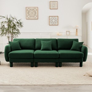 3‑Seater Boucle Sofa Couch with 3 Pillows, Upholstered Sofa with Wooden Frame, Minimalist Polyester Fabric Living Room Sofa-Koiai - 1 of 4