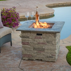 VYNXARIA 32-Inch Stone Square MGO Fire Pit with Grey Top,40000 BTU Outdoor Heating for Stylish Gatherings - 1 of 4