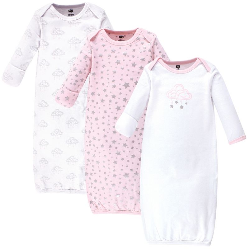 Hudson Baby Infant Girl Cotton Long-Sleeve Gowns 3pk, Cloud Mobile Pink, 0-6 Months, 1 of 6