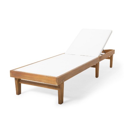 Summerland Teak Finish Acacia Wood Chaise Lounge with White Mesh
