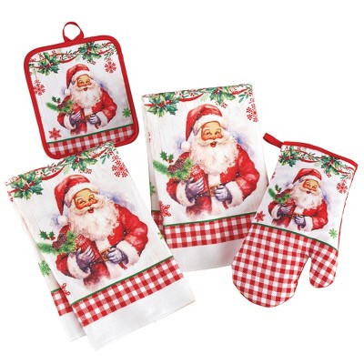 Collections Etc 4 Piece Santa Kitchen Christmas Accessory Towel Set