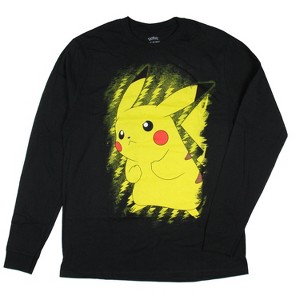 Pokemon Men's Pikachu Lightning Bolt Battle Stance Adult Long Sleeve T-Shirt - 1 of 3