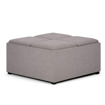 35" Franklin Square Coffee Table Storage Ottoman Cloud Gray Linen Look Fabric - WyndenHall