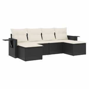 vidaXL 6 Piece Patio Sofa Set with Cushions Gray Poly Rattan - Black and Cream - 1 of 4
