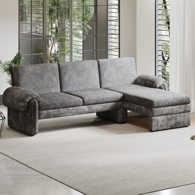94.1" Convertible L-Shaped Sectional Futon Sofa Bed with Adjustable Backrest, Reversible Chaise Lounge & Removable Armrest Pillows