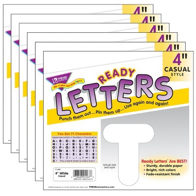 6pk 4" Casual Uppercase Ready Letters White - TREND