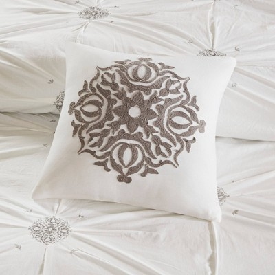 Gray Cotton Reversible King Embroidered Comforter Set