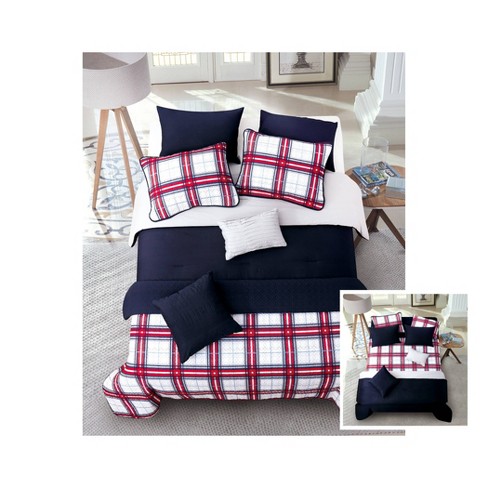 Riverbrook Home Twin Red 6pc Layered Comforter Coverlet Set Navy