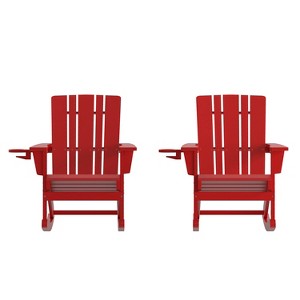 Flash Furniture Halifax HDPE Adirondack Chair with Cup Holder and Pull Out Ottoman, All-Weather HDPE Indoor/Outdoor Chair - 1 of 4