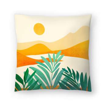 Alpine Sunset Sq Yellow By Modern Tropical Throw Pillow - Americanflat Botanical Landscape