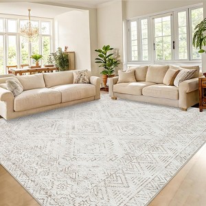 Machine Washable Indoor Rug, Non-Slip Low Pile Carpet for Living Room Hallway, Soft Geometric Design, Stain Resistant & Foldable - 1 of 4