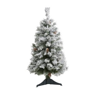 Nearly Natural 3' Flocked White River Mountain Pine Artificial Christmas Tree with Pinecones - 1 of 1
