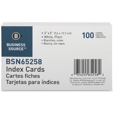 Business Source Index Cards Plain 90lb. 3x5 100/PK White 65258