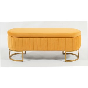 PAGED Storage Bench Oval Velvet Entryway Bench Modern Foot Stool with Lift-Top Lid and Sturdy Metal Legs for Entryway, Bedroom - 1 of 4