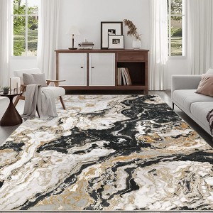 Abstract Marble Accent Rug, Soft Luxury Carpet for High Traffic Areas, Washable Rugs - 1 of 4