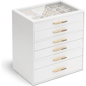 Jewelry Box with Glass Lid & 3 Drawers, Cloud White Organizer for Necklaces, Rings & Earrings, Mother's Day Gift - 1 of 4