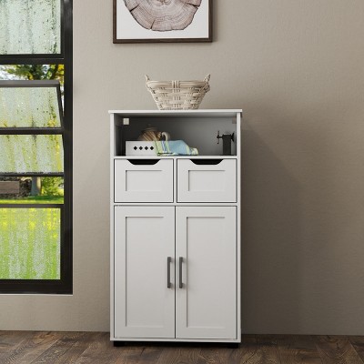 GlasFlength Decorative Storage Cabinets Modern Accent Storage Cabinet with 2 Doors Free standing Cabinet for Living Room, White, 23.6"*11.8"*42.5"
