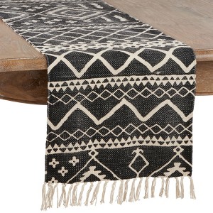 Saro Lifestyle Mudcloth Pattern Runner, Black, 16" x 72" - 1 of 3