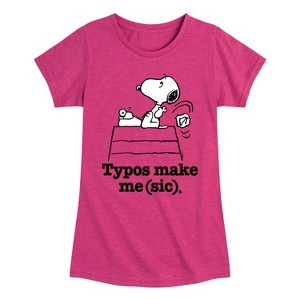 Girls' - Peanuts - Snoopy Typos Make Me Sic Fitted Short Sleeve Graphic T-Shirt - 1 of 4