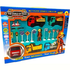 Big Daddy Complete Construction World Toy Set Includes Excavator Truck, Crane Truck, Cement Truck, & Dump Truck 26 Piece Mega Set   Bonus Road Map - 1 of 2