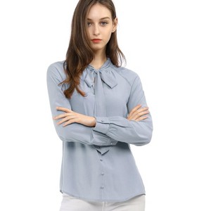 Allegra K Women's Work Office Long Sleeve Button Decor Elegant Bow Tie Neck Blouse - 1 of 4