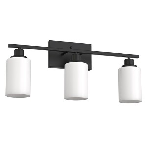 DORESshop Vintage Industrial 3-Light Vanity Light, Matte Black Finish, E26 Base, Non-Integrated, Milky White Cylinder Glass Shades, Bulbs Not Included - 1 of 4