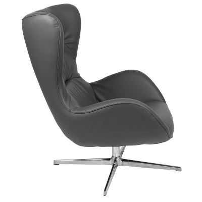 Gray LeatherSoft Retro Swivel Wing Accent Chair with Aluminum Base