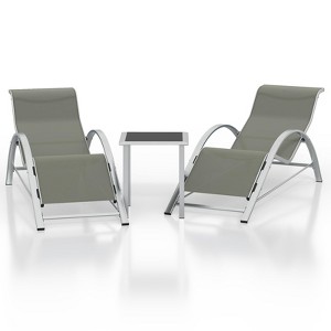 Aluminum Patio Furniture Set of 2 Lounge Chairs + Table - Modern Outdoor Recliners with Textilene Fabric (Light Gray) - 1 of 4