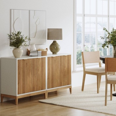 White and Warm Pine Fluted Console Cabinet Set