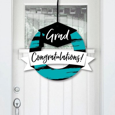 Big Dot of Happiness Teal Grad - Best is Yet to Come - Outdoor Turquoise Graduation Party Decor - Front Door Wreath